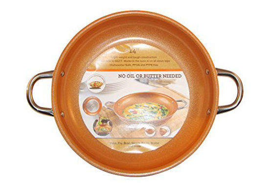 Picture of Copper Frying Pan 14-Inch Non Stick Ceramic Infused Titanium Steel Oven Safe, Dish Washer Safe, Scratch Proof Round Handles For Comfort Grip