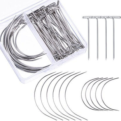 Picture of Bememo 70 Pieces Wig Making Pins Needles Set, Wig T Pins and C Curved Needles Hair Weave Needles for Wig Making, Blocking Knitting, Modelling and Crafts