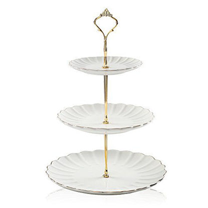 Picture of SWEEJAR 3 Tier Ceramic Cake Stand Wedding, Dessert Cupcake Stand for Tea Party Serving Platter