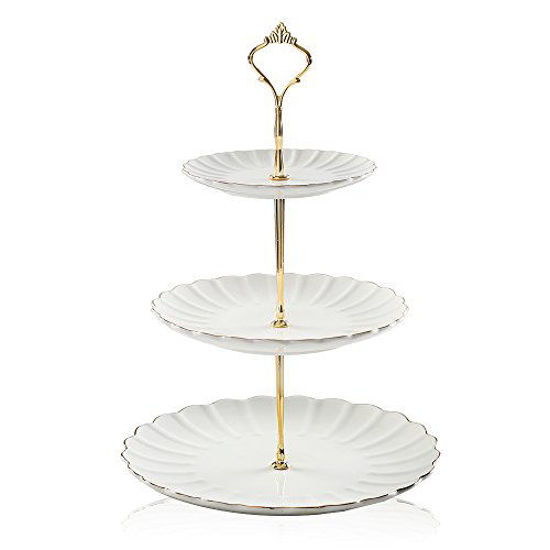 Picture of SWEEJAR 3 Tier Ceramic Cake Stand Wedding, Dessert Cupcake Stand for Tea Party Serving Platter