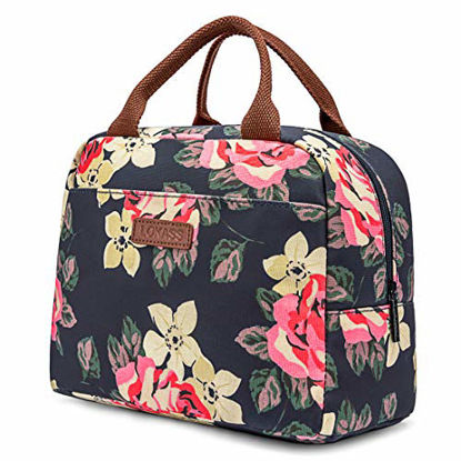 Picture of LOKASS Lunch Bag Cooler Bag Women Tote Bag Insulated Lunch Box Water-resistant Thermal Lunch Bag Soft Liner Lunch Bags for women/Picnic/Boating/Beach/Fishing/Work (Peony)
