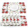 Picture of AerWo 6Pcs Christmas Holiday Placemats, Embroidered Poinsettia Christmas Table Place Mats for Christmas Dinner Christmas Table Decorations 12 × 18 Inch