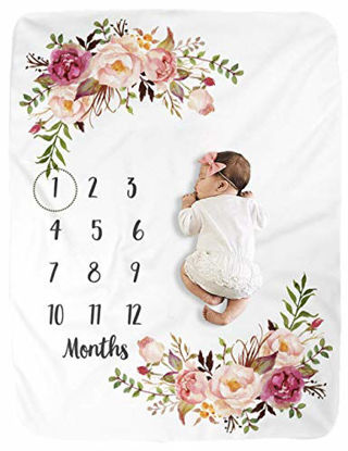 Picture of BUTTZO Milestone Blanket/Baby Milestone Blanket Girl Boy/Large Baby Blankets for Girls and Boys Newborn Photography Premium Fleece Baby Monthly Blanket Shower Gifts