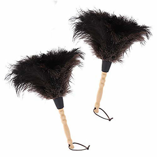 Picture of Midoneat Natural Black Ostrich Feather Duster,2 Packs,Car Duster Interior/Exterior Cleaner,Duster for Blinds Kitchen Keyboard Office, Smart and Soft and Fluffy Duster (Black)