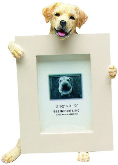 Picture of Yellow Lab Picture Frame Holds Your Favorite 2.5 by 3.5 Inch Photo, Hand Painted Realistic Looking Yellow Lab Stands 6 Inches Tall Holding Beautifully Crafted Frame, Unique and Special Yellow Lab Gifts for Yellow Lab Owners