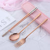 Picture of Do Buy 3 Piece Portable Flatware Set, Chopsticks, Fork and Spoon with Travel Case, Rose Gold