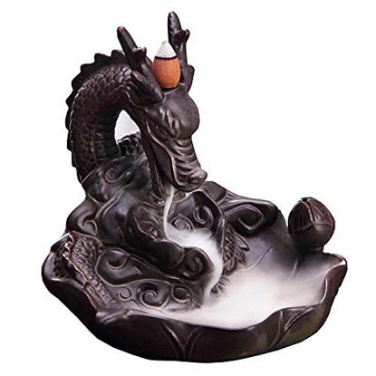 Picture of L!GHTUP Dragon Backflow Incense Burner Ceramic Incense Holder + 50 Free Cones, for Home Decor Aromatherapy Relaxation Gifts