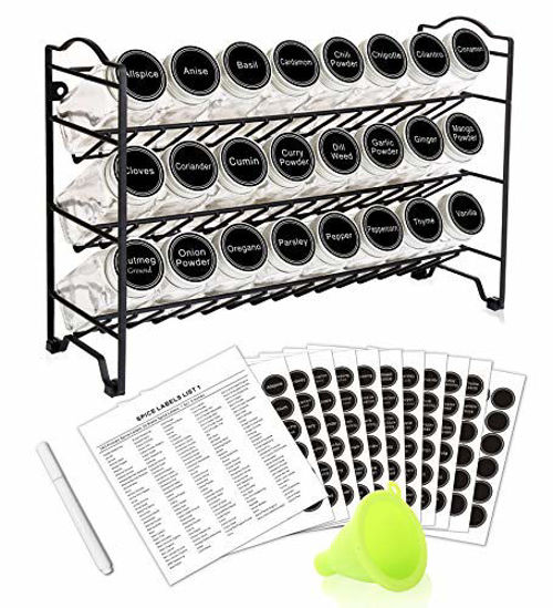 Spice Rack with 24 Empty Round Spice Jars, 396 Spice Labels with Chalk  Marker and Funnel