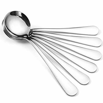 Picture of Hiware 6-piece Soup Spoons, Round Stainless Steel Bouillon Spoons