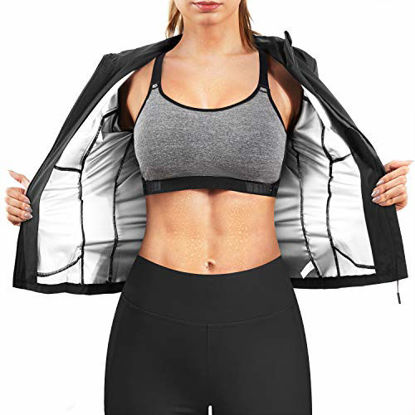 Picture of Ursexyly Women Hot Sweat Sauna Suit Waist Trainer Jacket Slimming Weight Loss Body Shaper Zipper Shirt Workout Long Sleeve Tops (Black, XXX-Large)