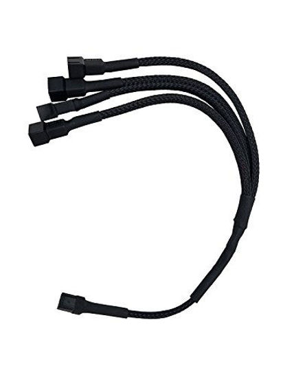 Picture of 3-Pin Female to 4 x 3-Pin Male Computer Case Fan Splitter Power Connector Black Sleeved Adapter Cable