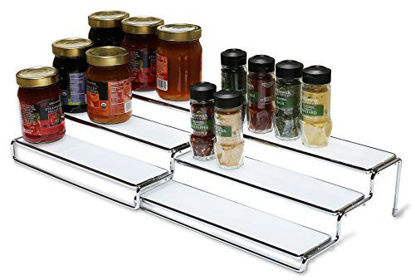 Picture of DecoBros 3 Tier Expandable Cabinet Spice Rack Step Shelf Organizer (12.5~25 Inch), Chrome