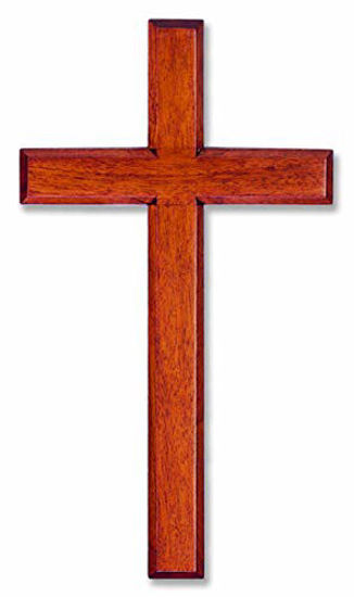 Picture of Wall Cross Solid Mahogany Wooden Carved, 6 x 12 Inches, White Box