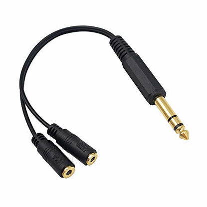 Picture of Poyiccot 6.35mm 1/4 inch TRS Stereo Jack Male to 2 Dual 3.5mm (Mini) 1/8" Stereo Female Y Splitter Cable 20cm/8inch (635M-235FM)