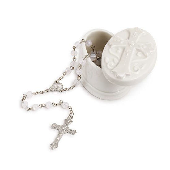 Picture of DEMDACO Rosary Classic White 3 x 2 Glossy Porcelain Decorative Trinket Box Set