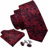 Picture of Barry.Wang Black and Red Ties Paisley Pocket Suqare Cufflinks Tie Set