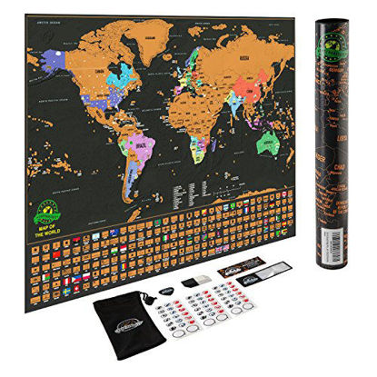 Picture of Scratch Off World Map Poster - Deluxe Travel Map, World Map Scratch Off with US States and Country Flags, Tracks Where You Have Been, Full Accessories Set, Perfect Gift for Travelers, by Earthabitats