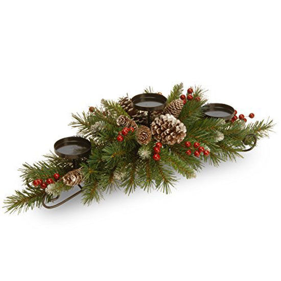 Picture of National Tree Company Artificial Christmas Centerpiece | Includes 3 Candle Holders, Red Berries, Pine Cones and Steal Base | Frosted Berry - 30 Inch