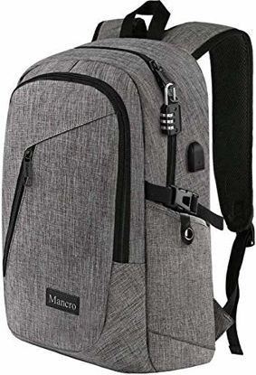 Picture of Mancro Laptop Backpack, Business Water Resistant Laptop bag Backpack Gift for Men Women with USB Charging Port, Anti Theft College School Bookbag, Travel Computer Bag for 15.6 Inch Laptops,Grey