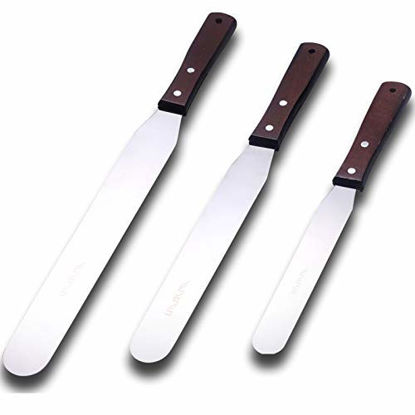 Picture of LEGERM Straight Icing Spatula Stainless Steel Baking Set of 6, 8" & 10" Wooden Handle Cake Decorating Frosting Spatulas