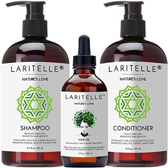 Picture of Laritelle Organic Hair Growth Set | Shampoo 17 oz + Conditioner 16 oz + Hair Loss Treatment 4 oz | Organic Quinoa + Keratin + Rosemary, Ginger & Grapefruit | NO GMO, SLS, Gluten, Parabens, Phthalates