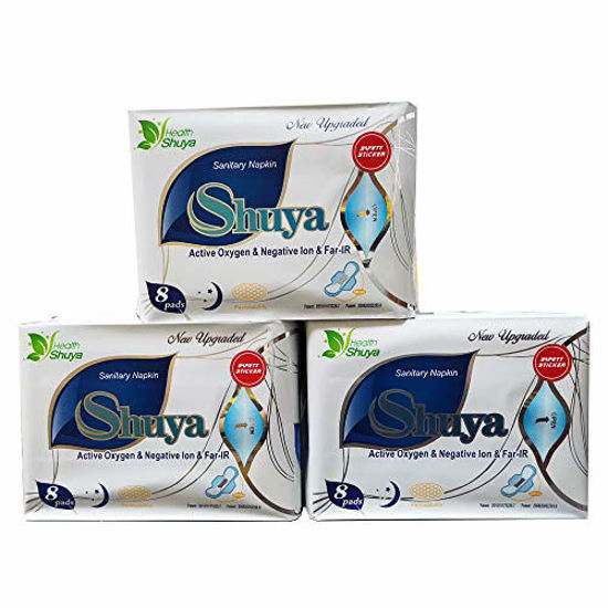 Picture of SHUYA Patented Negative ion Overnight Maxi Pads for Women with Wings for Heavy Flow, Herbal Scented,Size 285mm-24Count(Pack of 3)