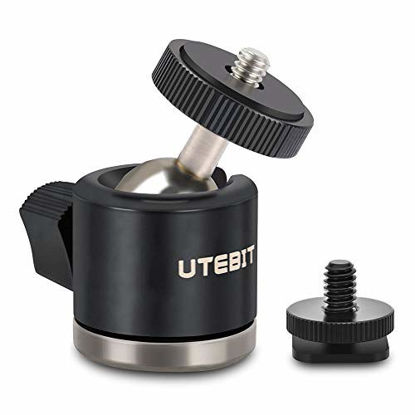 Picture of UTEBIT Mini Ball Head with 1/4" Hotshoe Mount Adapter 360 Degree Rotatable Aluminum Tripod Head for DSLR Cameras HTC Vive Tripods Monopods Camcorder Light Stand,Max. Load 6.6lbs
