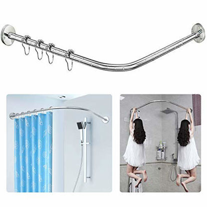 Picture of Sikaiqi Stretchable 304 Stainless L Shaped Bathroom Bathtub Corner Shower Curtain Rod Rack (27"-39"x27"-39"), Drill Free Install, for Bathroom, Clothing Store, Private Space