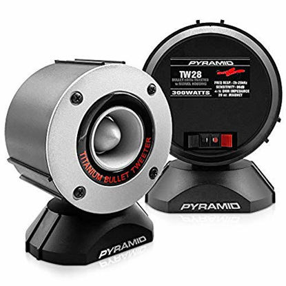 Picture of 300 Watt Marine Tweeter Speaker - 3.75 Aluminum Bullet Horn w/ 1 Titanium Dome Tweeter, 2k-25kHz Frequency Response, 4 Ohm Impedance, Heavy Duty 20 Oz. Magnet Structure - Pyramid TW28 (Pair)