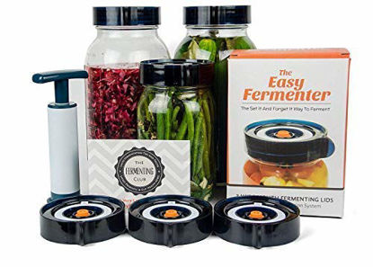 Picture of Easy Fermenter Wide Mouth Lid Kit: Simplified Fermenting In Jars Not Crock Pots! Make Sauerkraut, Kimchi, Pickles Or Any Fermented Probiotic Foods. 3 Lids(jars not incld), Extractor Pump & Recipes