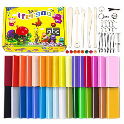 Picture of ifergoo Polymer Clay, 32 Colors Oven Bake Modelling Clay, DIY Colored Clay Kit with Modeling Tools, Tutorials and Accessories