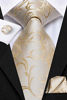 Picture of Hi-Tie Mens Wedding Beige Necktie with Pocket Square Cufflinks Set