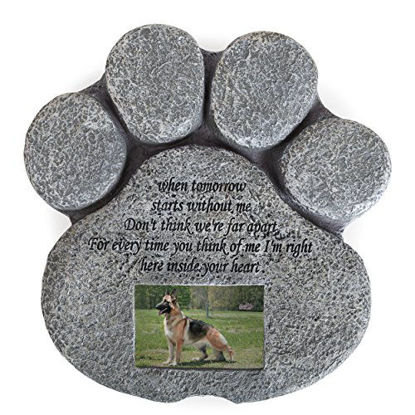 Picture of Besti Pet Memorial Stone for Cats and Dogs - Paw Shaped Headstone with Loss Comforting Poem, Photo Frame Grave Marker for Outdoor Tombstone Or Indoor Display