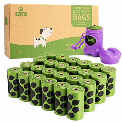 Picture of PobbY Biodegradable Poop Bags for Dogs, Dog Poop Bags Biodegradable Unscented 24 Refill Rolls, 9" X 13" Durable Thick Dog Poop Bag (360-count) Includes Dispenser