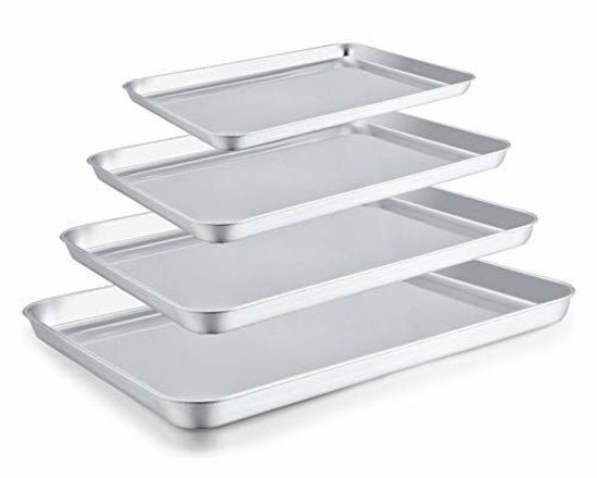 Picture of TeamFar Baking Sheet Set of 4, Stainless Steel Baking Pan Tray Cookie Sheet, Non Toxic & Healthy, Rust Free & Easy Clean - Dishwasher Safe