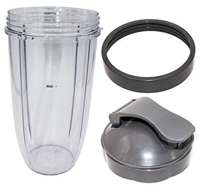 Picture of Blendin 32 Ounce Large Cup with Flip Top To-Go Lid and Jar Lip Ring, Compatible with Nutribullet 600W 900W Blender Juicer