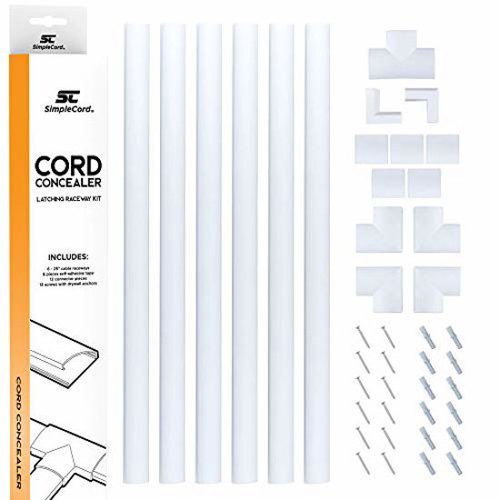 Picture of Cord Concealer System Covers Cables, Cords, or Wires - Cable Cover Management Raceway Kit for Hiding Wall Mount TV Power Cords in Home or Office - SimpleCord