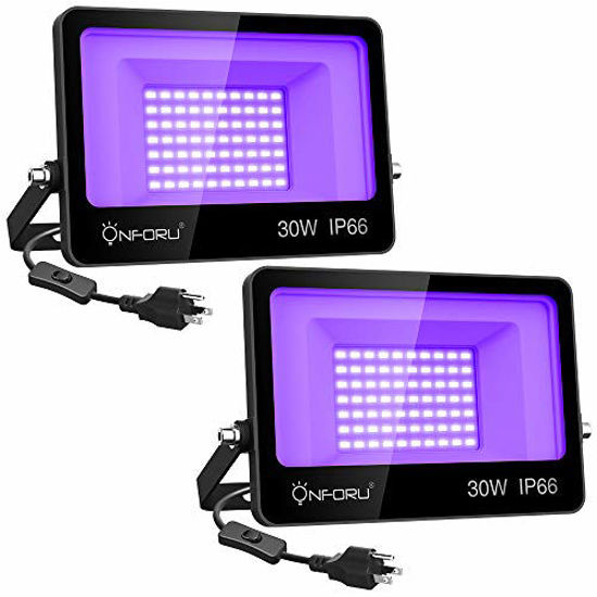 Picture of Onforu 2 Pack 30W LED Black Lights, Blacklight Flood Light with Plug, IP66 , for Dance Party, Glow in The Dark, Stage Lighting, Aquarium, Body Paint, Fluorescent Poster, Neon Glow