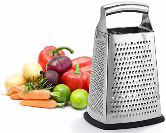 Picture of Professional Box Grater, 100% Stainless Steel with 4 Sides, Best for Parmesan Cheese, Vegetables, Ginger, XL Size