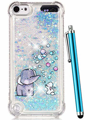 Picture of CAIYUNL for iPod Touch 6 Case,iPod Touch 5 Case Glitter, Liquid Sparkle Bling Quicksand Clear TPU Protective Cute Kids Girls Cover for Apple iPod Touch 6th Generation/iPod Touch 5th Gen -Blue Elephant