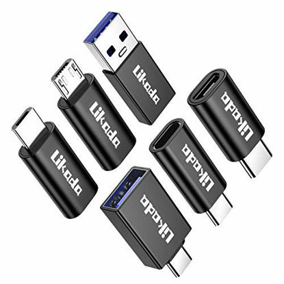 Picture of USB Type C Adapter, USB C to Micro USB/USB C to USB 3.0/USB C to 1phone Adapter Data Sync Fast Charging Convert Connector for Samsung Galaxy S9 S8 Note 9, Google Pixel (Black)