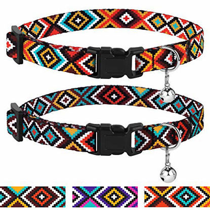 Picture of CollarDirect Aztec Cat Collar Breakaway Pack of 2 PCS Nylon Tribal Pattern Geometric Pet Kitten Collars for Cats (Aztec Sunset + Ethnic Teal)