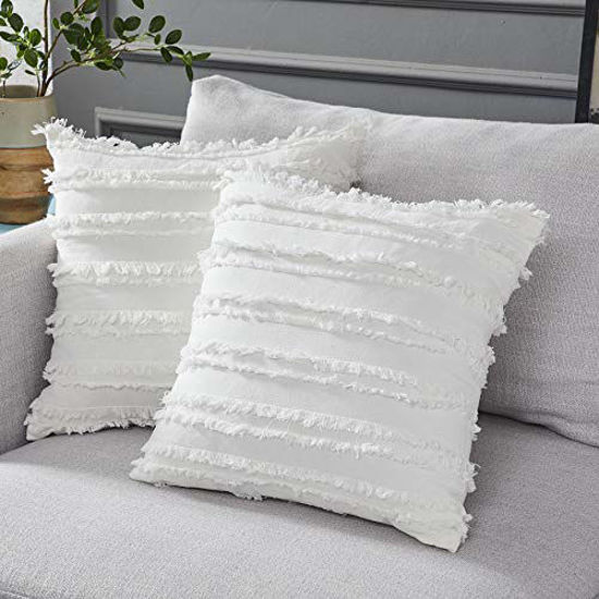 Picture of Longhui bedding Ivory White Throw Pillow Covers for Couch Sofa Chair, Cotton Linen Decorative Pillows Cushion Covers, 18 x 18 inches, Set of 2