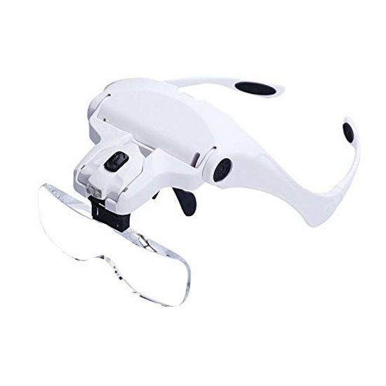 GetUSCart- Magnifying Glasses - Headband Magnifier Glasses with 2 Led Light  ?Hands-Free Interchangeable Headband and 5 Lenses for Close Work