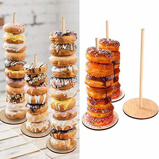 Picture of Astra Gourmet Wood Donut Stands - Set of 2 Donut Display Stands - Wedding Donut Bar Holder Dessert Bar Stand Wedding Decor