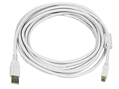 Picture of Monoprice 15-Feet USB 2.0 A Male to Mini-B 5pin Male 28/24AWG Cable with Ferrite Core (Gold Plated), White (108636)