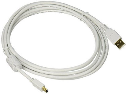 Picture of Monoprice 10-Feet USB 2.0 A Male to Mini-B 5pin Male 28/24AWG Cable with Ferrite Core (Gold Plated), White (108635)