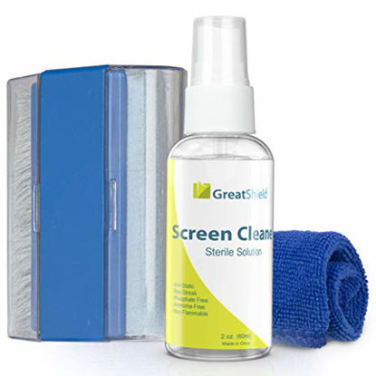 Picture of GreatShield Universal Screen Cleaning Kit, Microfiber Cloth + 2 Sided Brush + Non-Streak Solution Spray [for TV, Laptops, PC Monitors, Smartphones, Tablets, Camera, Keyboard and Other Electronics]