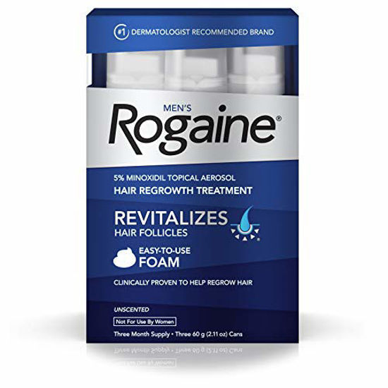 Picture of Men's Rogaine 5% Minoxidil Foam for Hair Loss and Hair Regrowth, Topical Treatment for Thinning Hair, 3-Month Supply