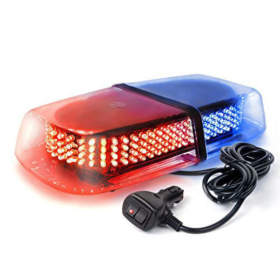 Picture of Xprite 240 LED Red & Blue Roof Top LED Emergency Strobe Lights Mini Bar for Cars Trucks Snow Plow Vehicles Warning Caution Lights w/Magnetic Base